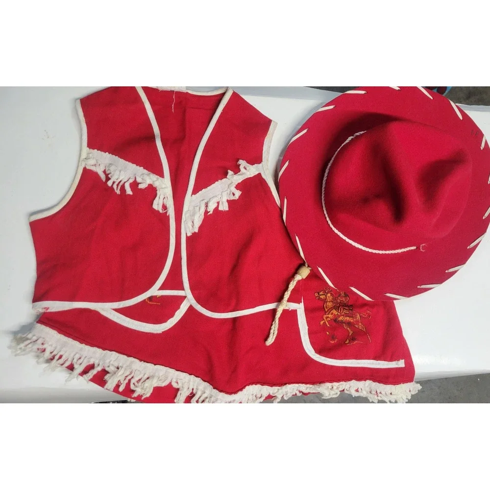 Vtg Pony Boy 50s Kids‎ Cowboy hat Vest skirt Western Outfit costume sz M Rare